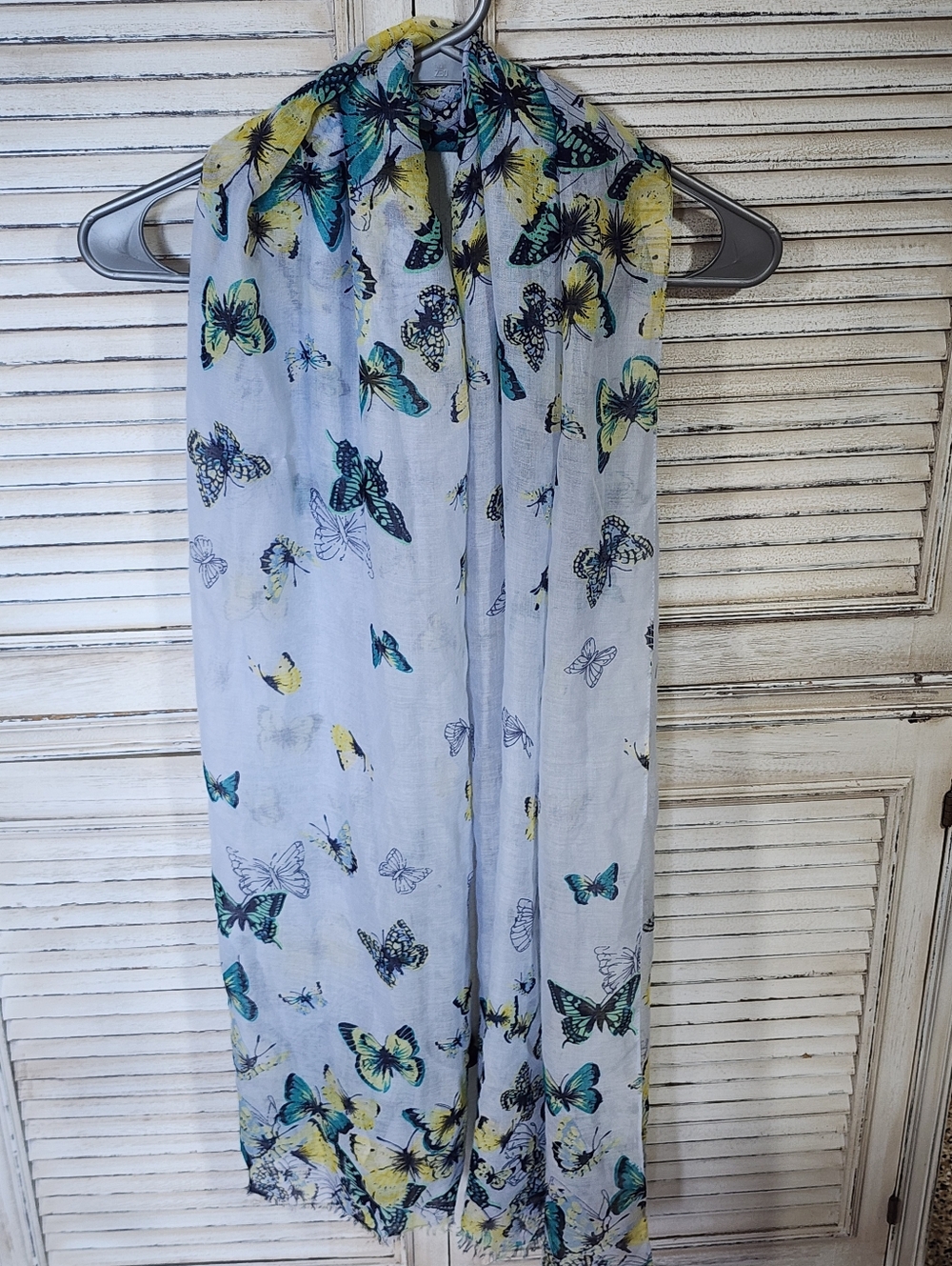 Lightweight Butterfly & Floral Scarves - Blue, Yellow, White Set Of 2 - Picture 7 of 10